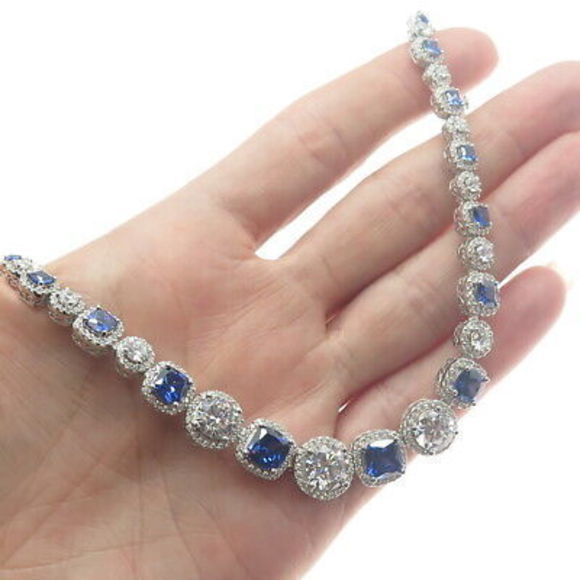 REGINA LANE 925 Sterling Silver White & Blue C Z All Around...